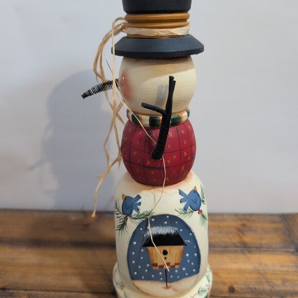 Hand Painted Wooden Snowman Candlestick Candleholder Christmas Winter - Picture 3 of 6